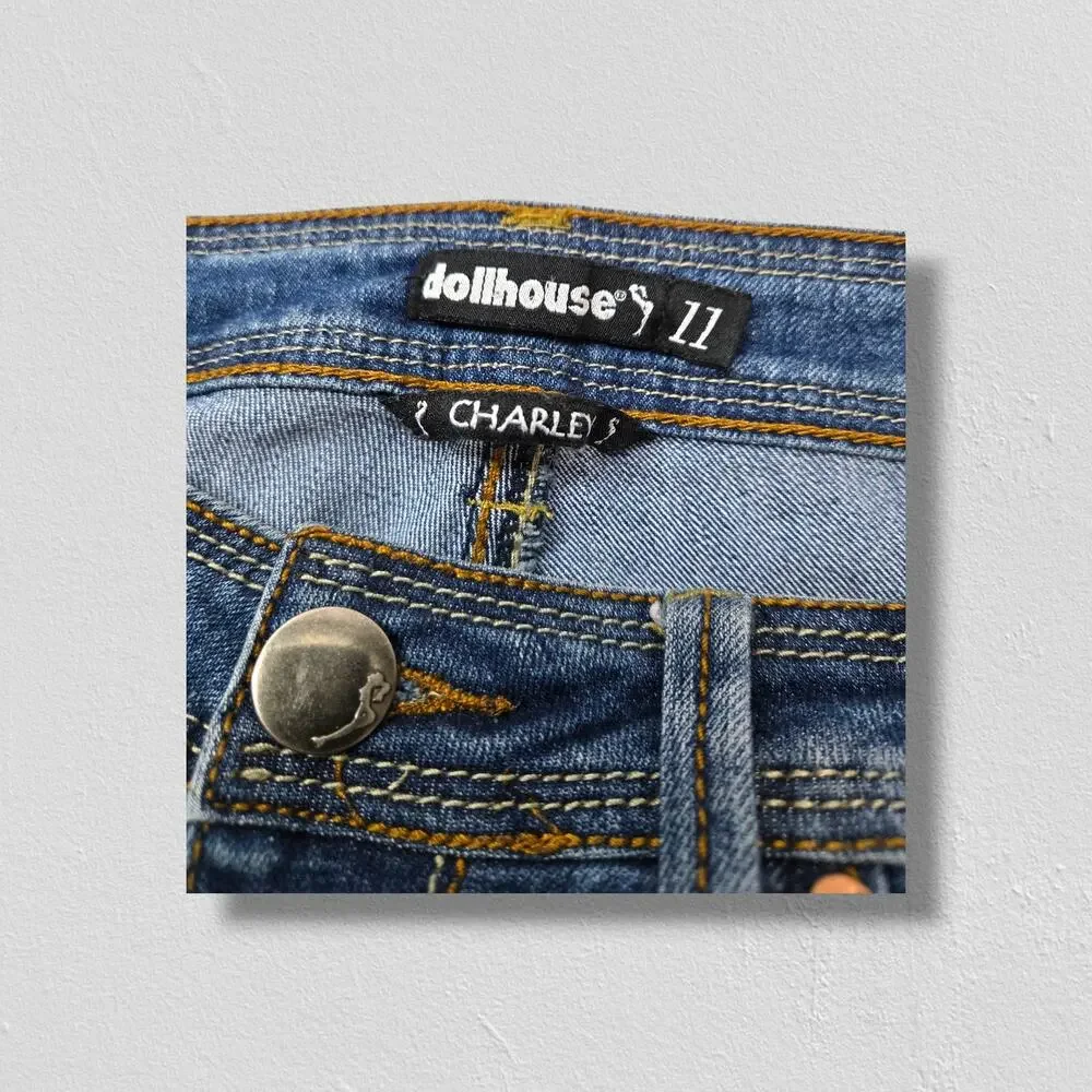 Dollhouse Jeans Womens Size 11 'CHARLEY' Blue Denim Straight Distressed Casual - Picture 6 of 10